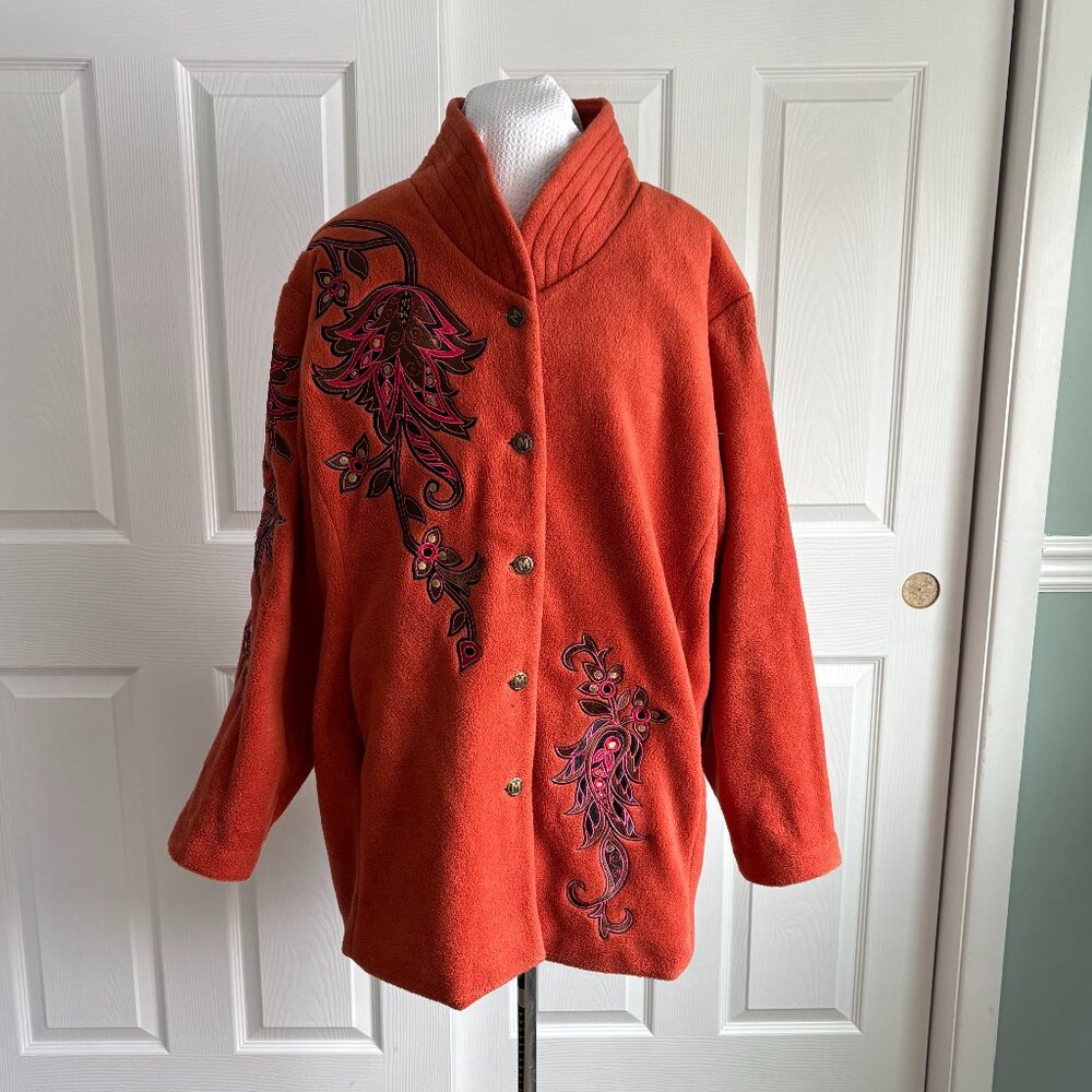 Bob Mackie Orange Fleece Jacket - Size Large